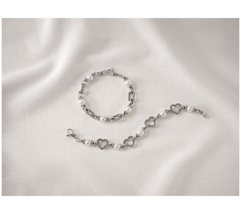 JAI Sterling Silver Cultured Pearl Link Station Bracelet, 16g — View 3