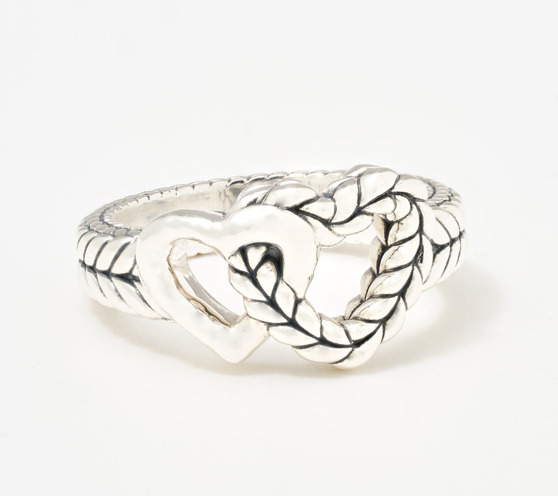JAI Sterling Silver Hammered & Basketweave Heart Ring — Main view