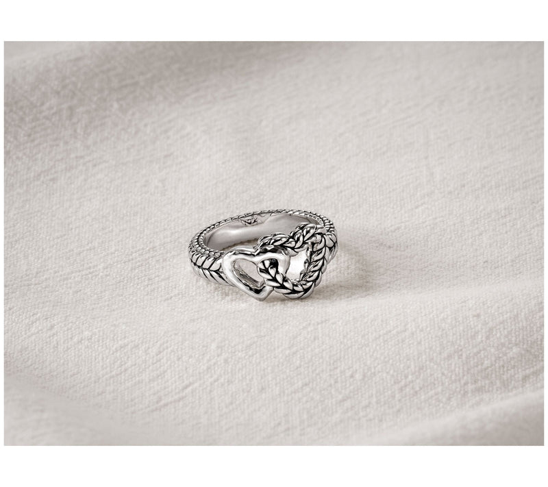 JAI Sterling Silver Hammered & Basketweave Heart Ring — View 4