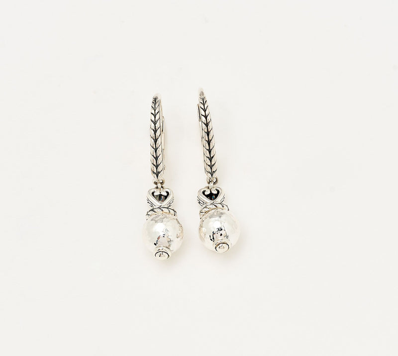 JAI Sterling Silver Hammered Bead Heart Leverback 1" Earrings — Main view