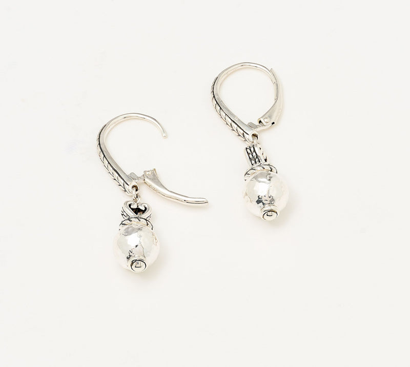 JAI Sterling Silver Hammered Bead Heart Leverback 1" Earrings — View 2