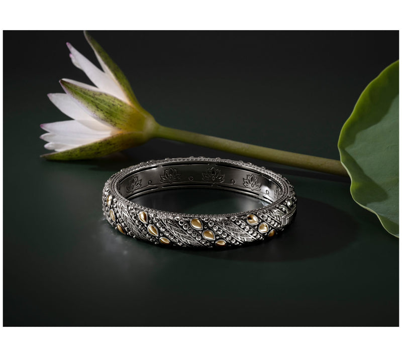 JAI Sterling Silver & 14K Lotus Legacy Weave Bangle, 54.5g — View 4