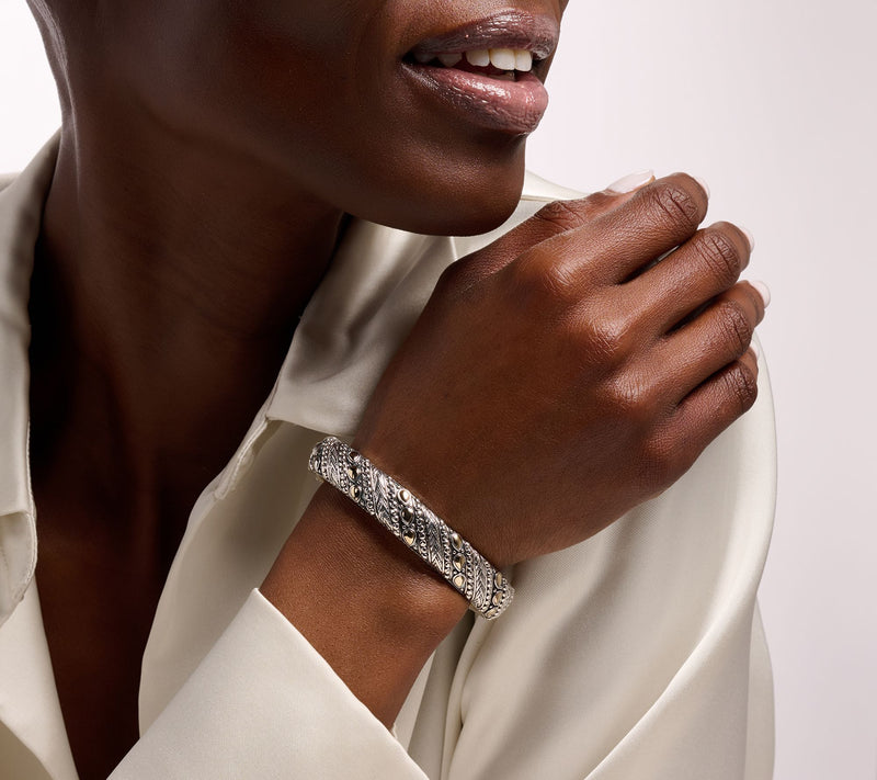 JAI Sterling Silver & 14K Lotus Legacy Weave Bangle, 54.5g — View 5