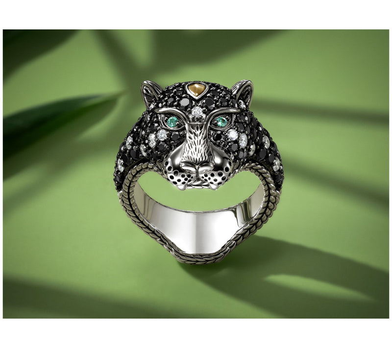 JAI Sterling Silver & 14K Diamond & Black Spinel Leopard Ring — View 4