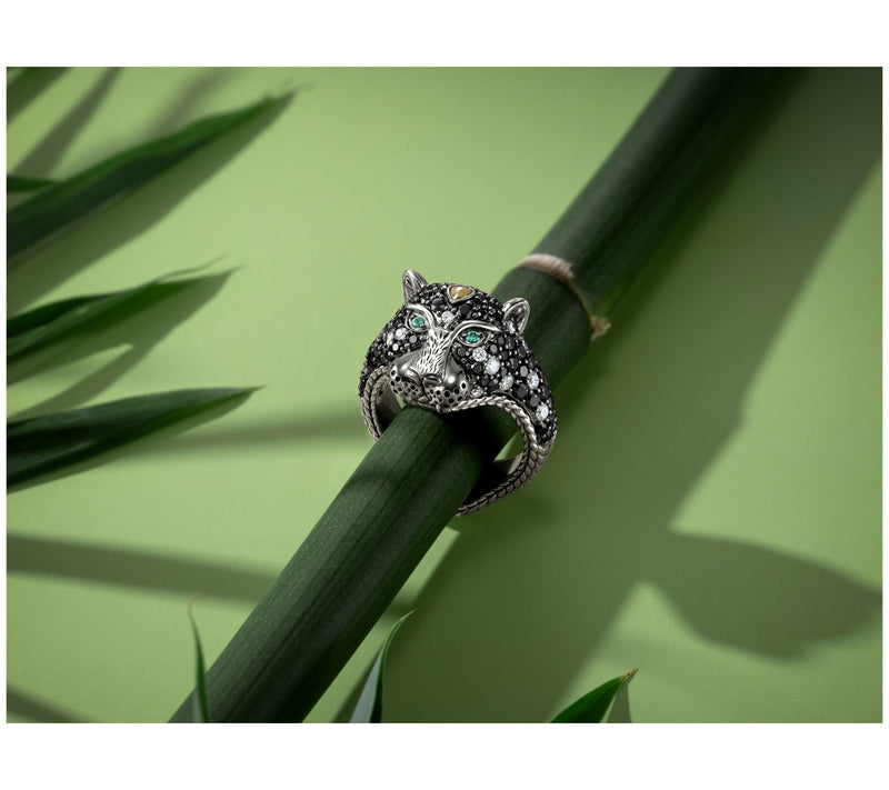 JAI Sterling Silver & 14K Diamond & Black Spinel Leopard Ring — View 5