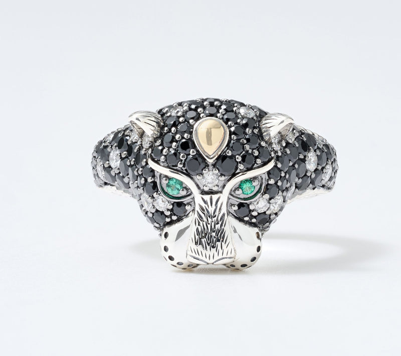 JAI Sterling Silver & 14K Diamond & Black Spinel Leopard Ring — Main view