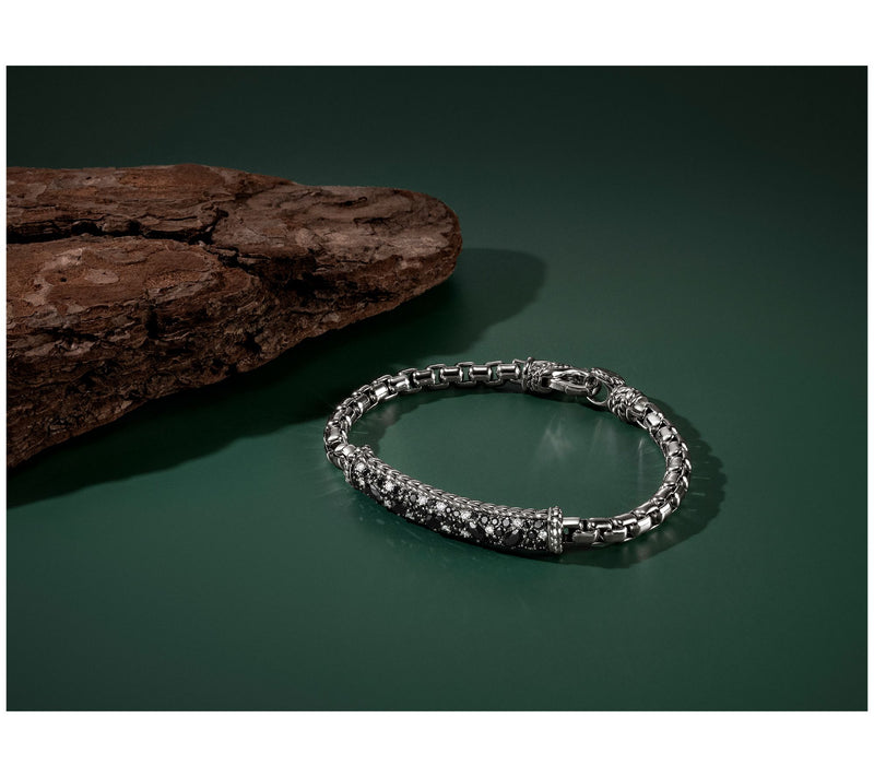 JAI Sterling Silver Diamond & Black Spinel Box Chain Bracelet — View 4