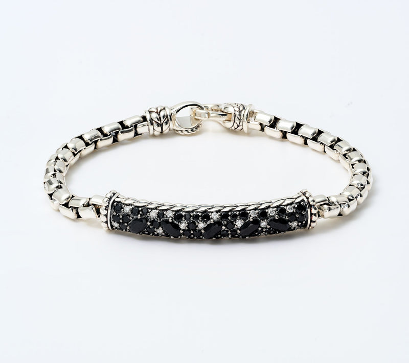 JAI Sterling Silver Diamond & Black Spinel Box Chain Bracelet — Main view