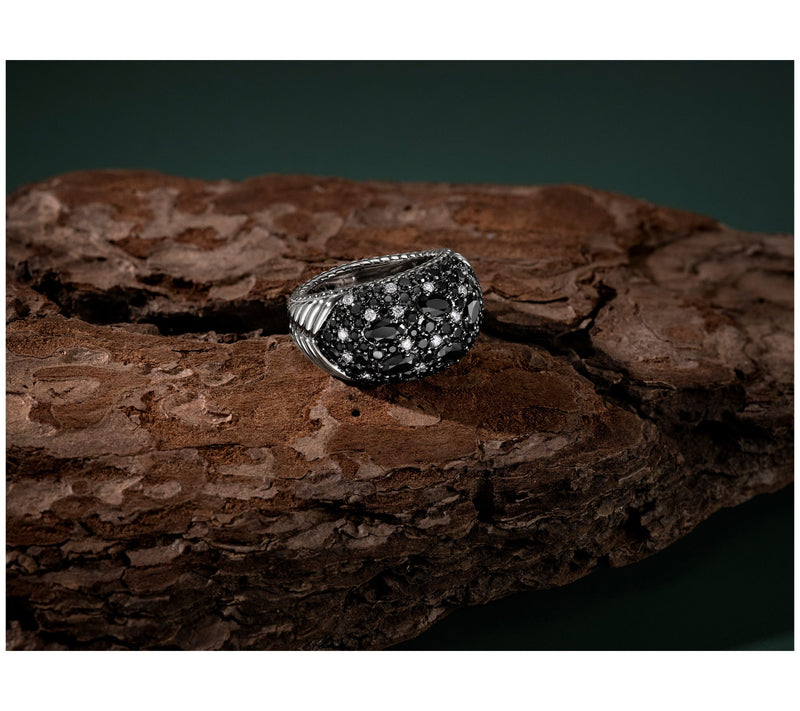 JAI Sterling Silver Diamond & Black Spinel Dome Ring — View 4