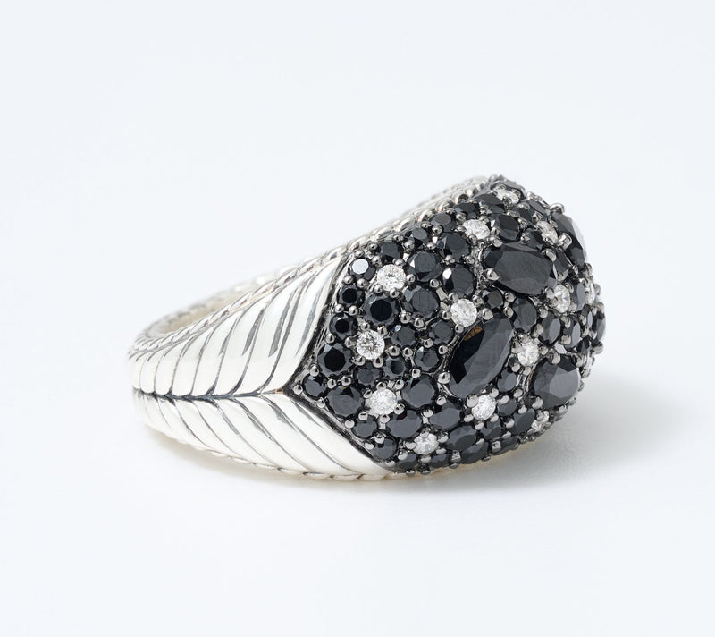 JAI Sterling Silver Diamond & Black Spinel Dome Ring — View 2