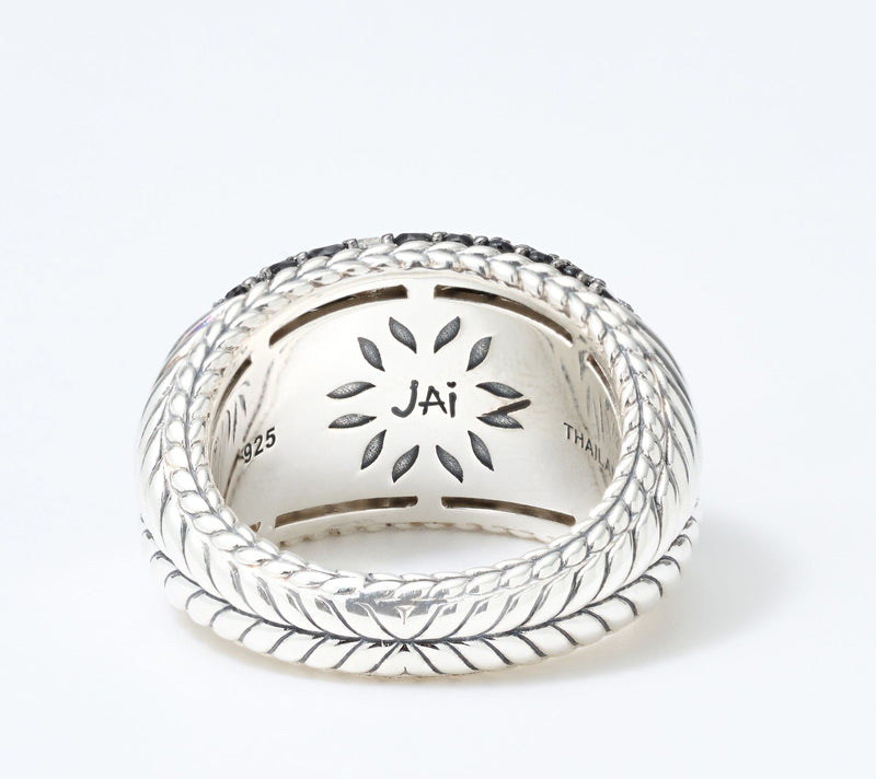JAI Sterling Silver Diamond & Black Spinel Dome Ring — View 3