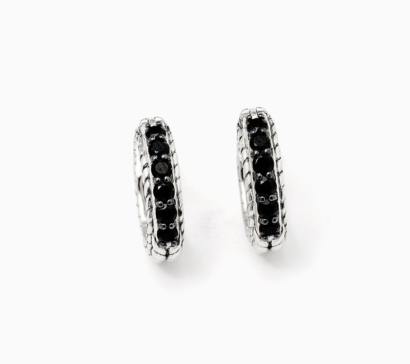 JAI Sterling Silver Black Spinel Huggie Hoop Earrings — Main view