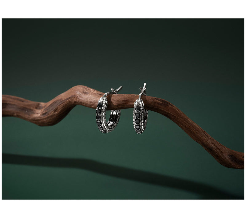 JAI Sterling Silver Black Spinel Huggie Hoop Earrings — View 3