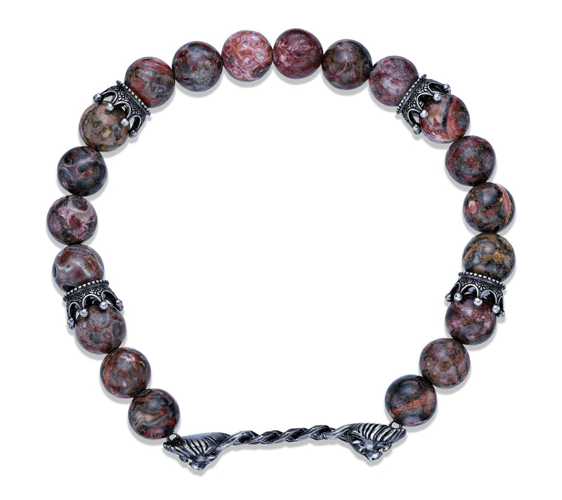 LYNX Men's Sterling Silver Leopard Jasper Stretch Bracelet — View 6