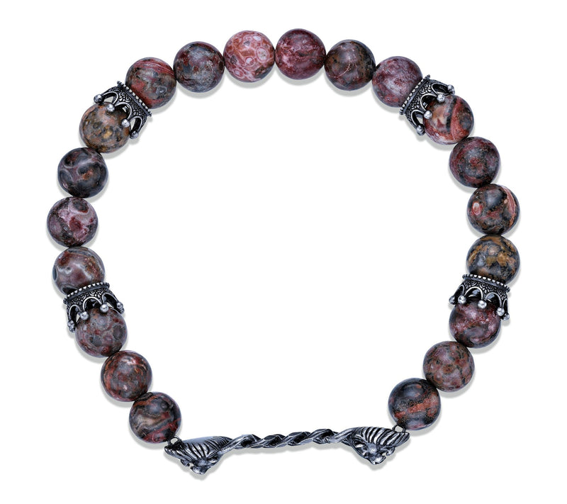 LYNX Men's Sterling Silver Leopard Jasper Stretch Bracelet — View 2