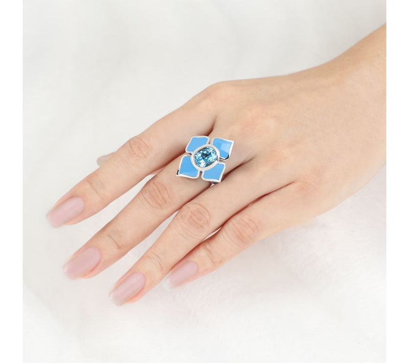 Margo Manhattan Sterling Silver Blue Topaz Lotus Ring — View 4