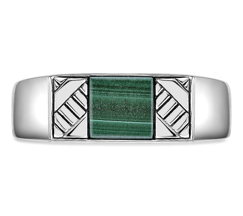 LYNX Men's Sterling Silver Malachite Signet Ring — View 3