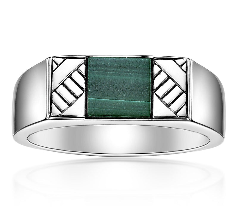 LYNX Men's Sterling Silver Malachite Signet Ring — Main view