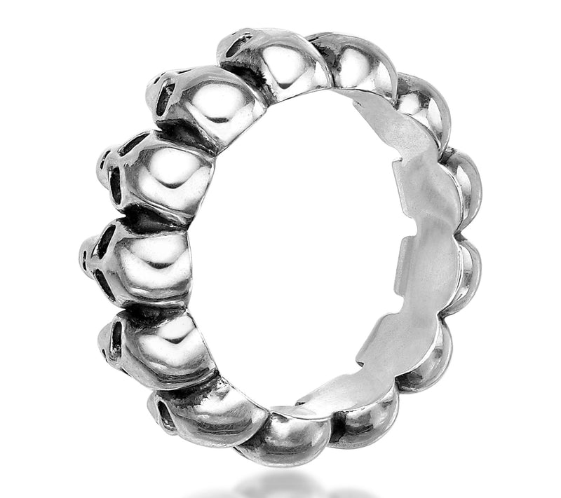 LYNX Men's Sterling Silver Skull Station Band Ring — View 3