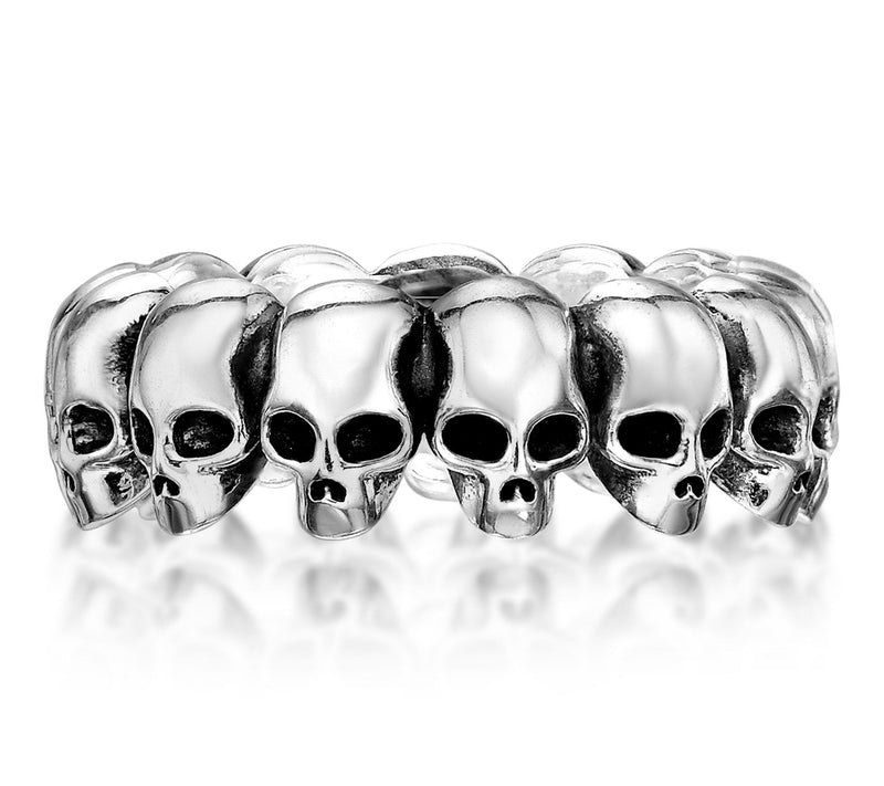 LYNX Men's Sterling Silver Skull Station Band Ring — View 2