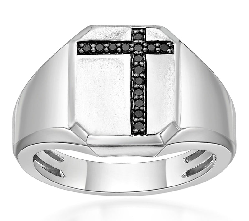 LYNX Men's Sterling Silver Black Diamond CrossRing — Main view