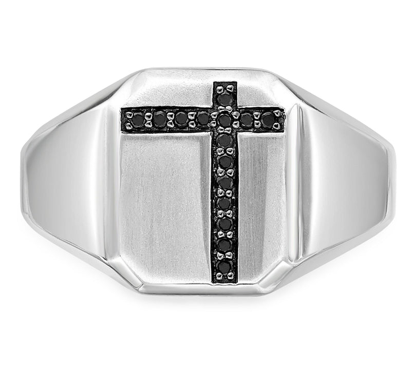 LYNX Men's Sterling Silver Black Diamond CrossRing — View 2