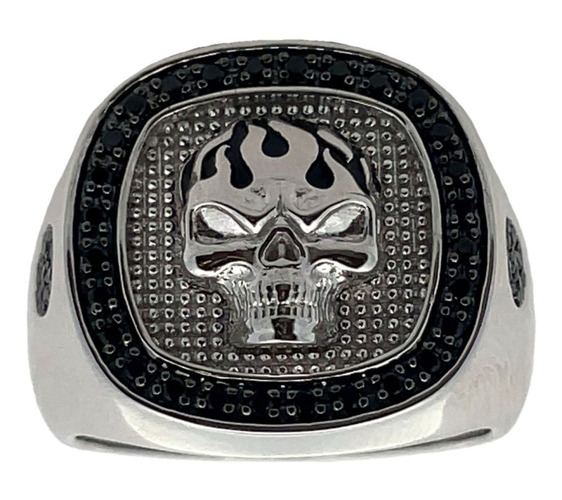 LYNX Men's Sterling Silver Black Diamond SkullSignet Ring — Main view