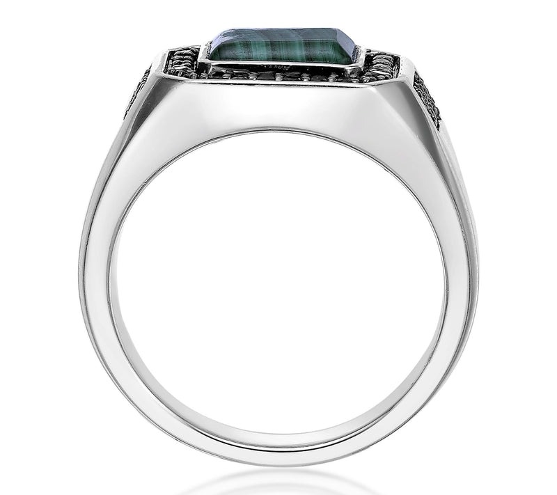 LYMX Men's Sterling Silver Malachite & Black Diamond Ring — View 4