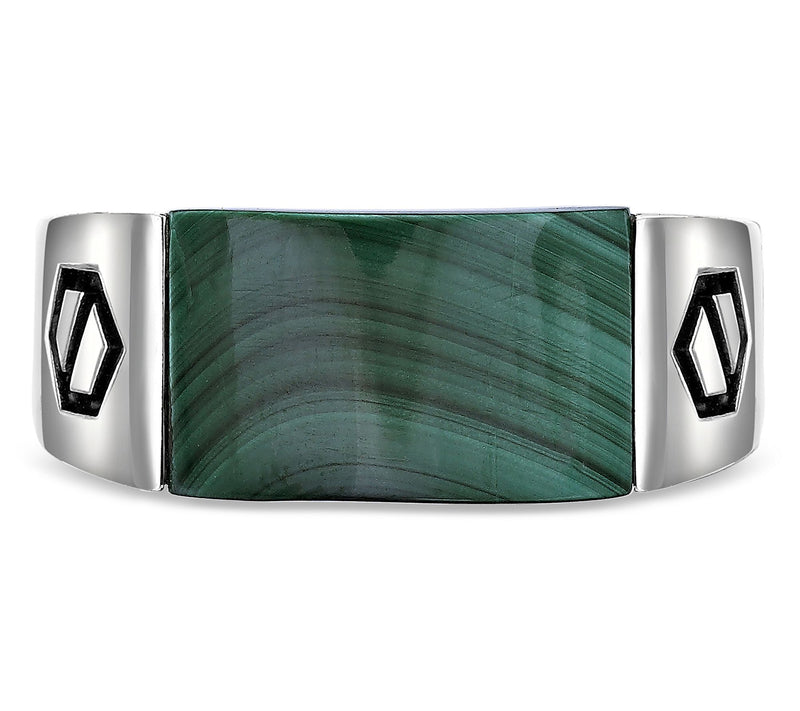 LYNX Men's Sterling Silver Malachite Band Ring — View 2