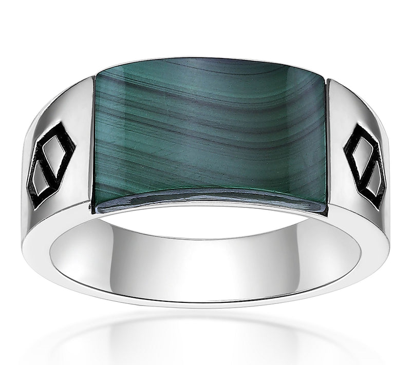 LYNX Men's Sterling Silver Malachite Band Ring — Main view