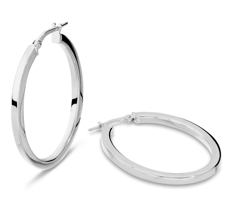 Italian Silver 1-1/4" Polished Squared Oval Hoop Earrings — View 6