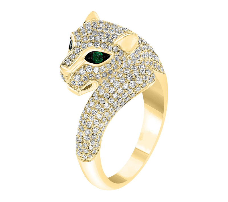 Effy Diamond & Emerald Eye Panther Ring, 14K Gold — View 3