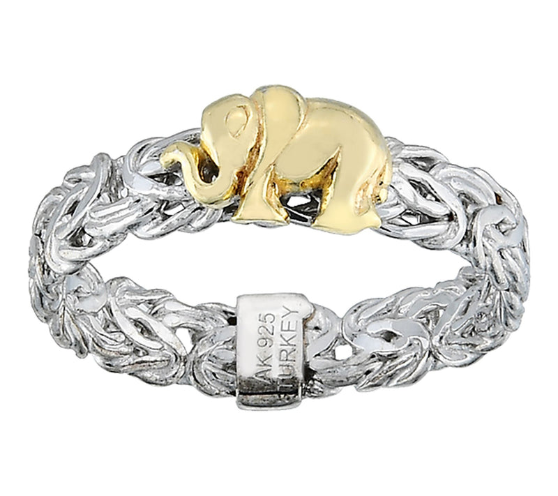 Silver Style Two Tone Elephant Design Byzantine  Ring, Sterlin — Main view