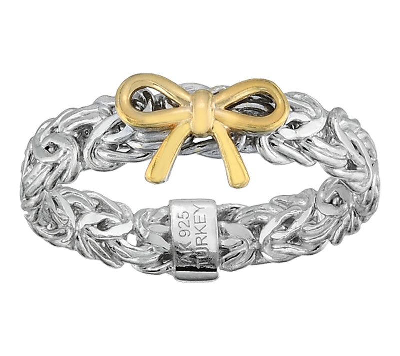 Silver Style Two Tone Bow Design Byzantine Ring , Sterling — Main view
