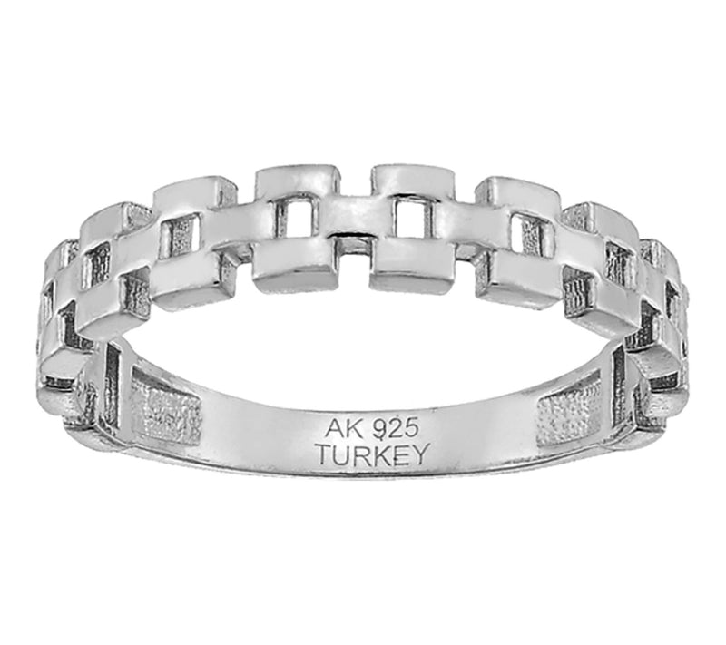 Silver Style Linked Design Band Ring, Sterling Silver — Main view