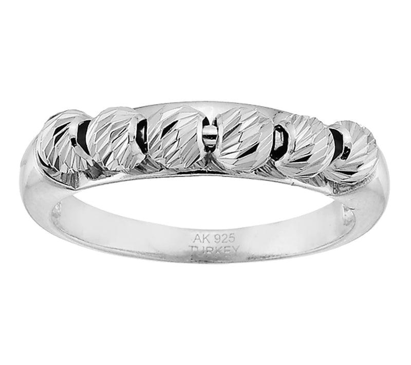 Silver Style Dia Cut Beaded Design Ring, Sterli ng Silver — Main view