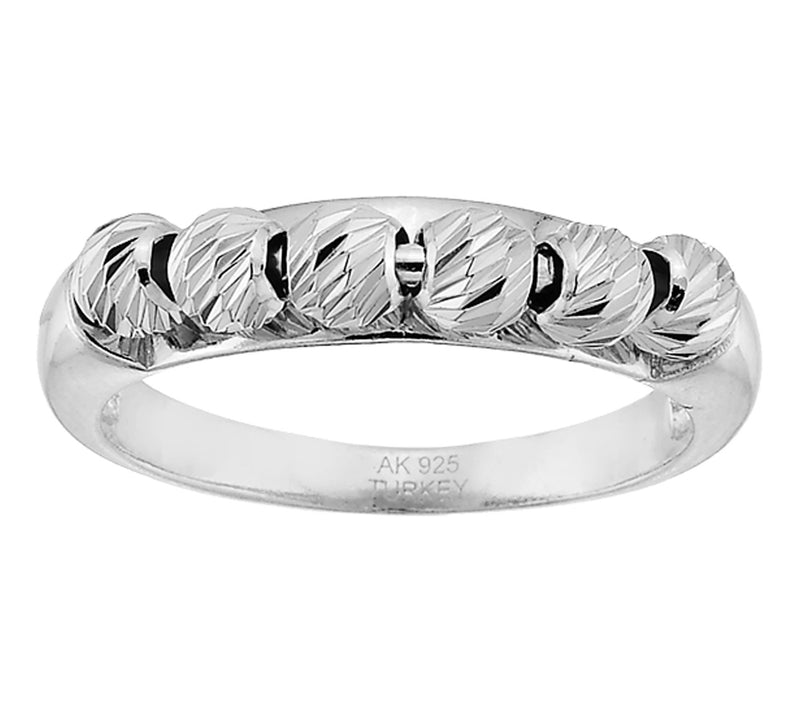 Silver Style Dia Cut Beaded Design Ring, Sterli ng Silver — View 6