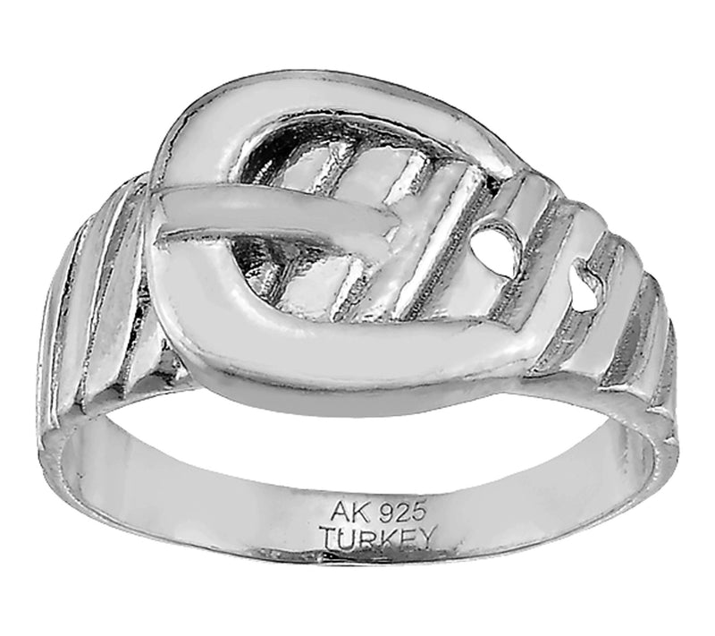 Silver Style Solid Buckle Design Band Ring, Ste rling Silver — Main view