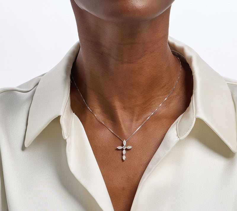Fire Light Lab Grown Diamonds 1 cttw Marquise Cut Cross Necklace, Sterl — View 9