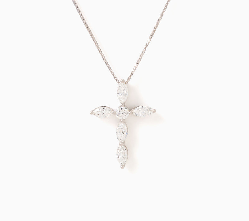 Fire Light Lab Grown Diamonds 1 cttw Marquise Cut Cross Necklace, Sterl — View 3