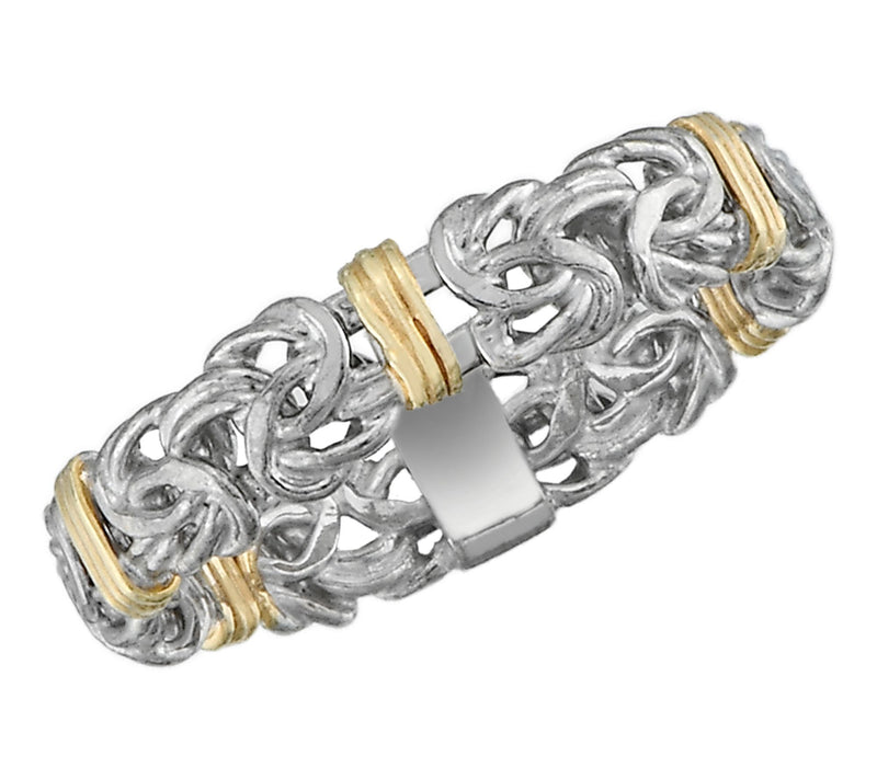 Silver Style Tw o-Tone Byzantin e Chain Bar Ban d Ring, Sterlin — Main view