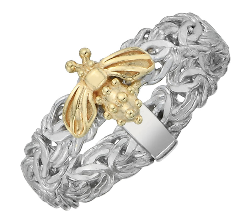 Silver Style Two-Tone Bee Design Byzantine Ring, Sterling — View 2