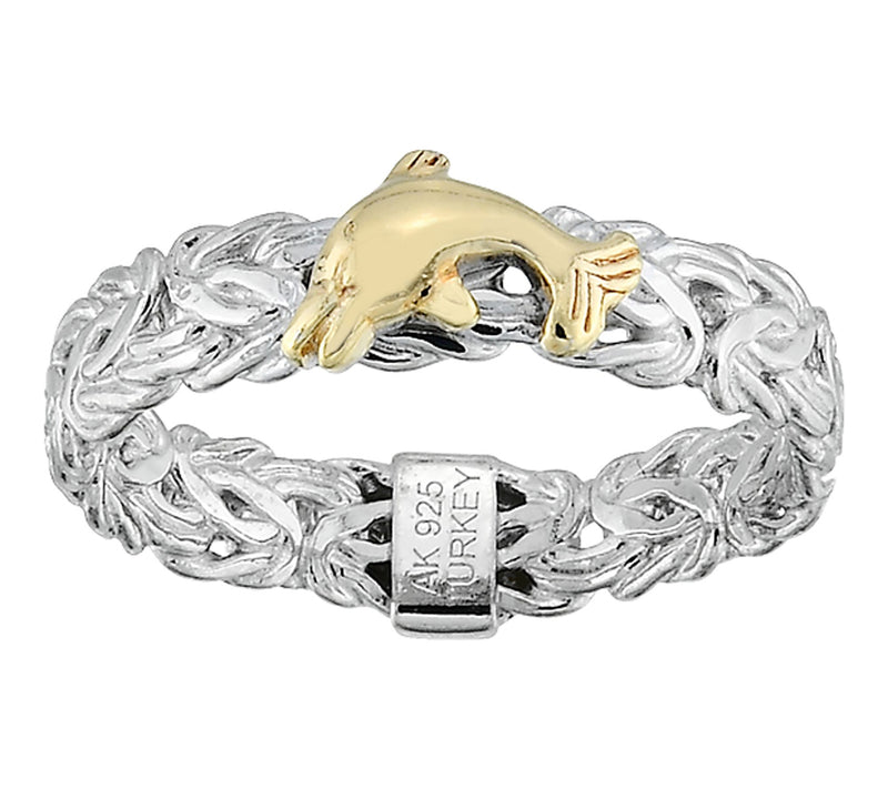 Silver Style Tw o-Tone Dolphin Design Byzantin e Ring, Sterlin — Main view