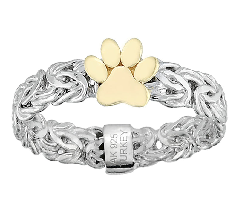 Silver Style Tw o-Tone Paw Prin t Byzantine Rin g, Sterling — Main view