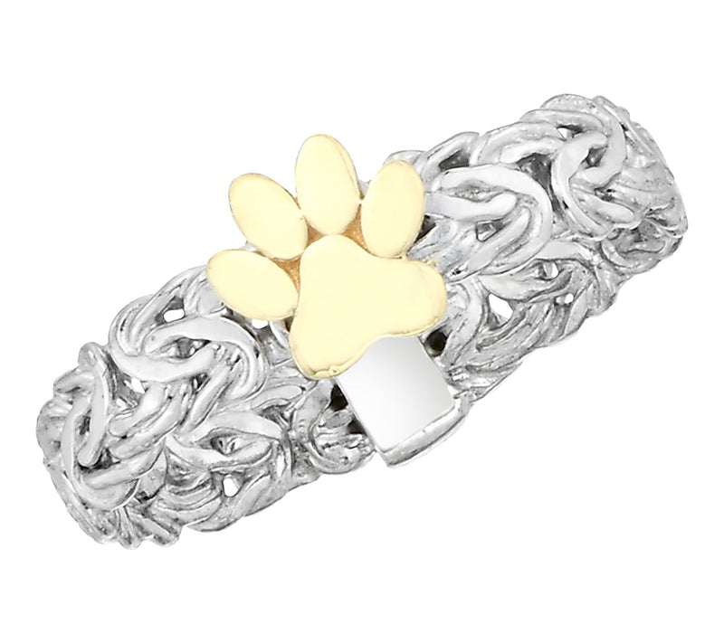 Silver Style Tw o-Tone Paw Prin t Byzantine Rin g, Sterling — View 2