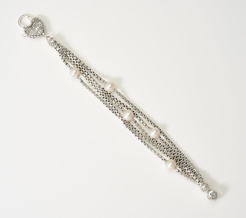 JAI Sterling Silver Multi Row Box Chain & Pearl Bracelet, 27g — View 2