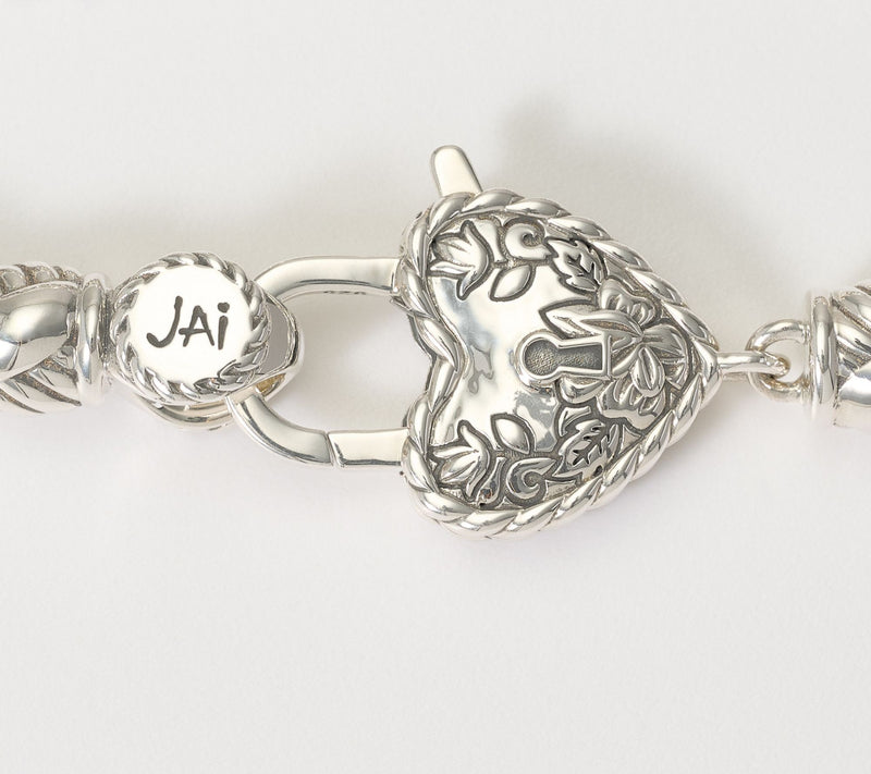 JAI Sterling Silver Multi Row Box Chain & Pearl Bracelet, 27g — View 3