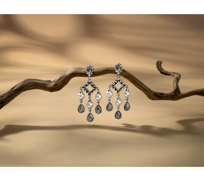 JAI Sterling Silver Cultured Pearl Chandelier Earrings 1 1/2" — View 3