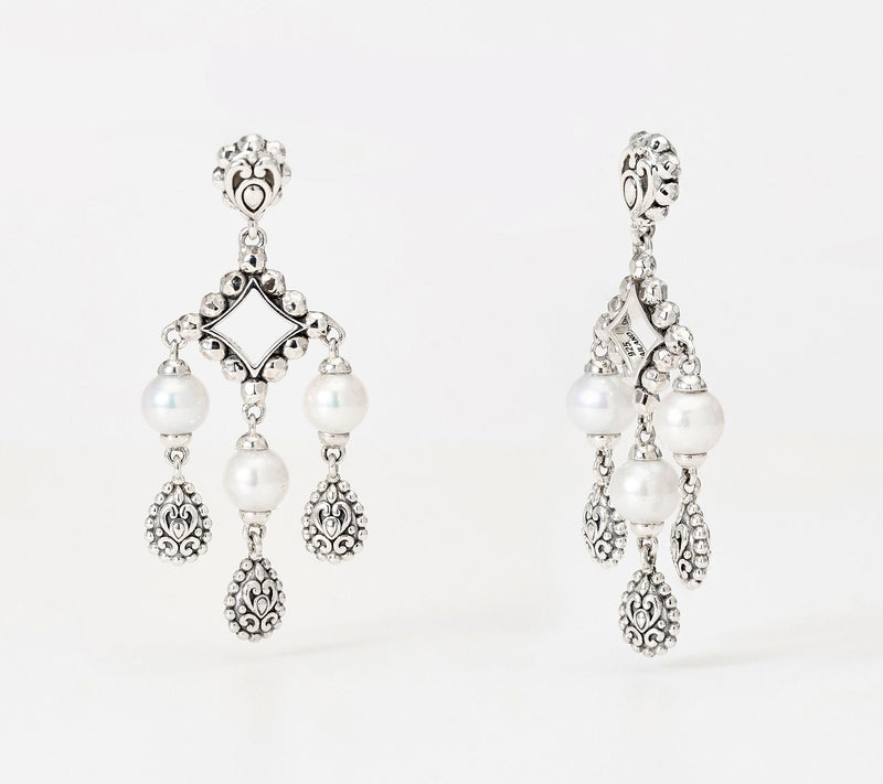 JAI Sterling Silver Cultured Pearl Chandelier Earrings 1 1/2" — Main view