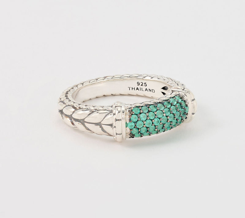 JAI Sterling Silver Pave Gemstone Basketweave Ring — View 2